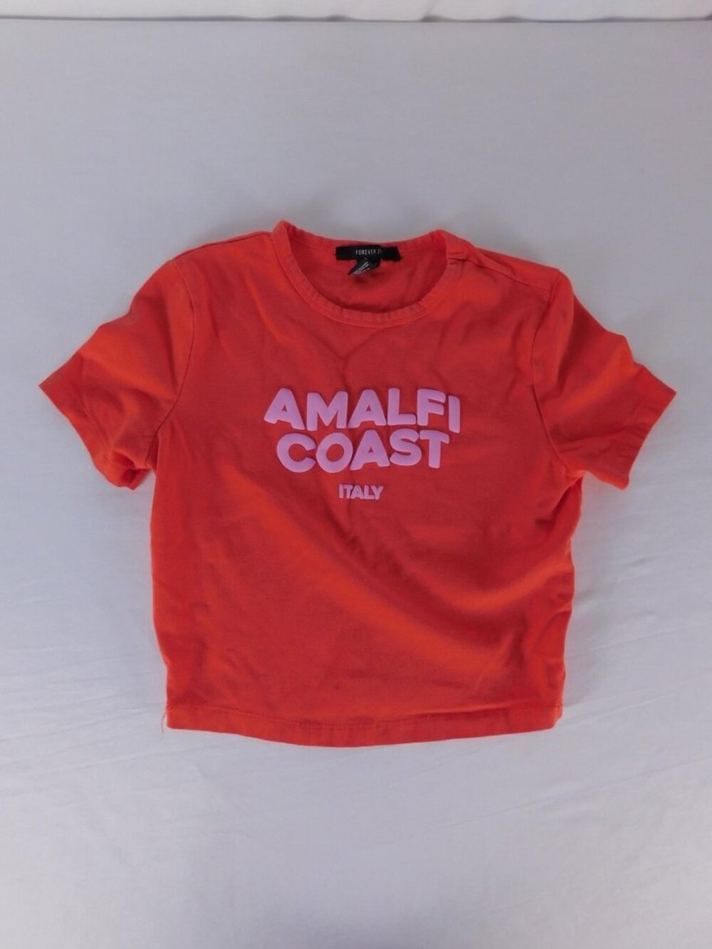 Forever 21 Shirt Juniors S Orange Amalfi Coast Italy Graphic Tee Cropped